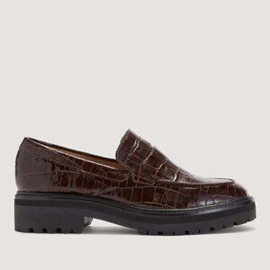 Everlane Lug Loafer in Brown Crocodile, Size 8.5, Leather